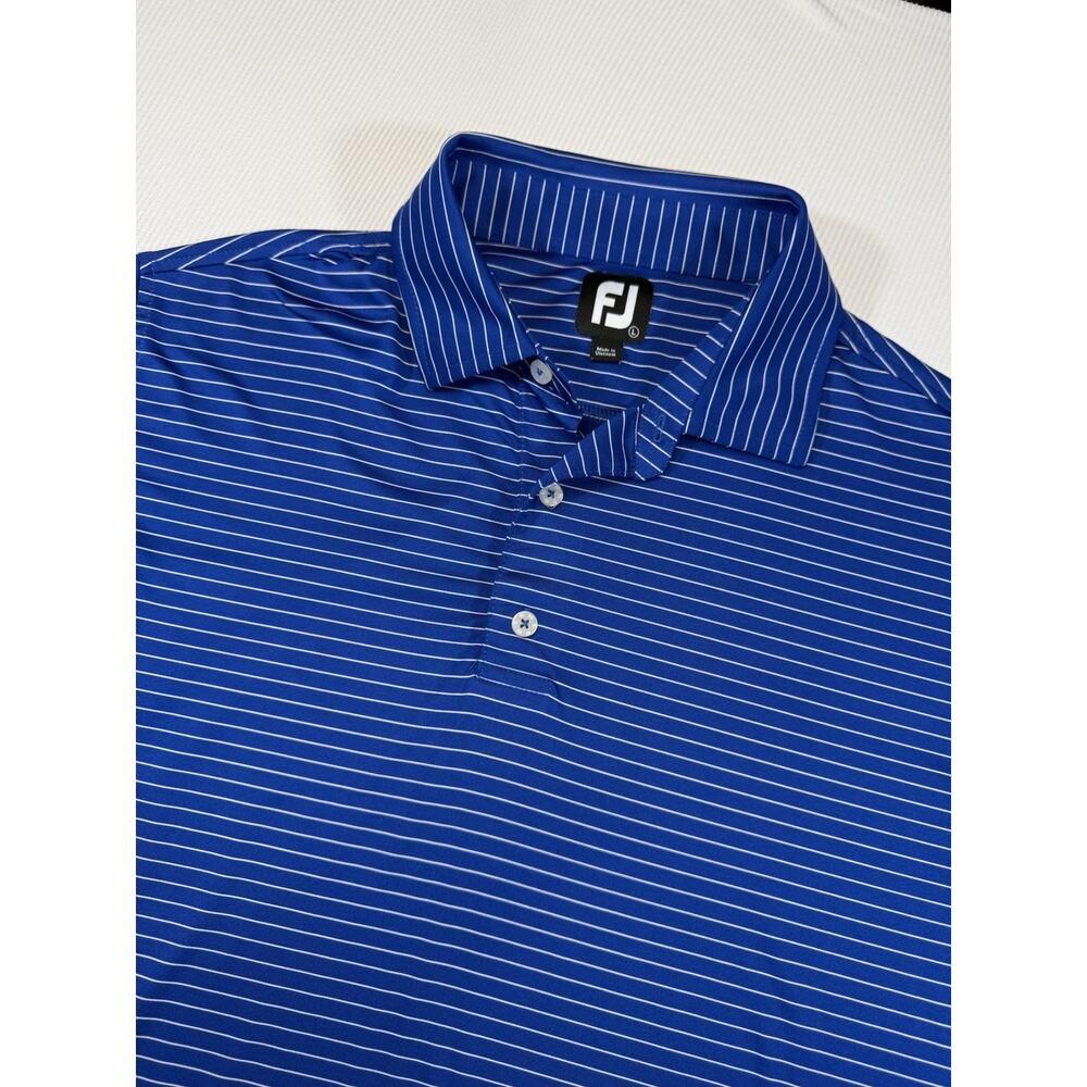 FootJoy Golf Polo Shirt Blue White Striped Performance Stretch Large